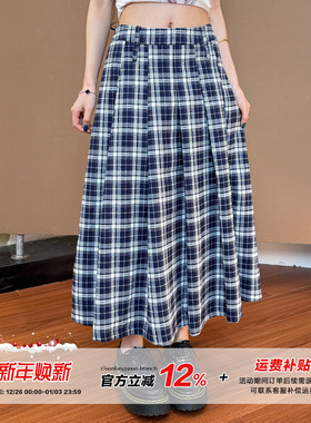 【5折款】橘子树在哪儿复古格子百褶半身裙女秋休闲显瘦百搭裙子
