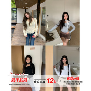 t恤女秋纯棉打底衫 橘子树在哪儿韩系长袖 显瘦气质上衣 5折款