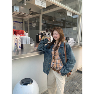 橘子树在哪儿复古做旧竹节牛仔外套女秋宽松显瘦百搭休闲夹克上衣