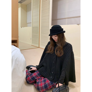 OTee韩系绞花斗篷毛衣外套女冬氛围感宽松显瘦气质针织开衫橘子树