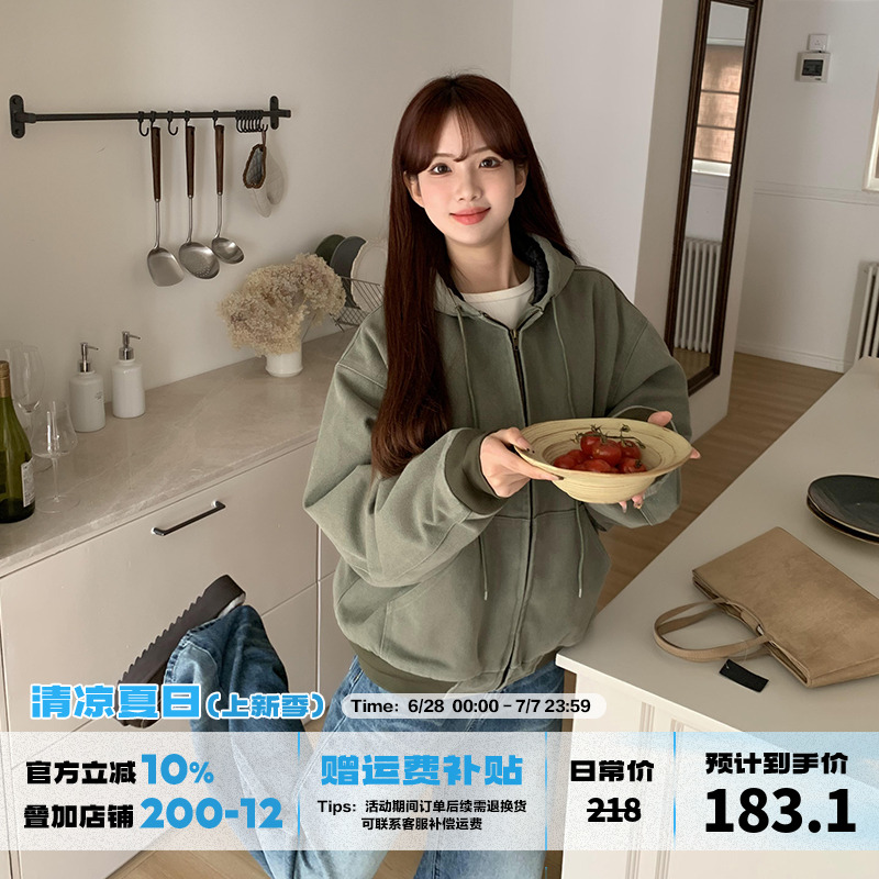 美式復古做舊連帽棉服女冬季