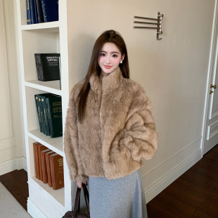 橘子树在哪儿韩系立领毛毛外套女冬富家千金感环保皮草 5折款