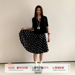 橘子树在哪儿复古波点百褶半身裙女夏季高腰宽松显瘦气质百搭中裙