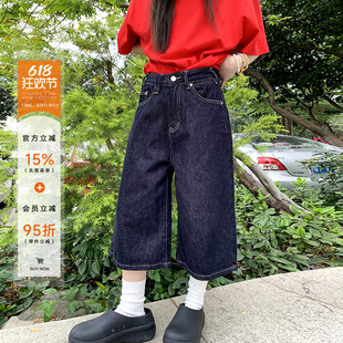 橘子树在哪儿美式复古七分牛仔裤女夏季慵懒阔腿宽松显瘦百搭中裤
