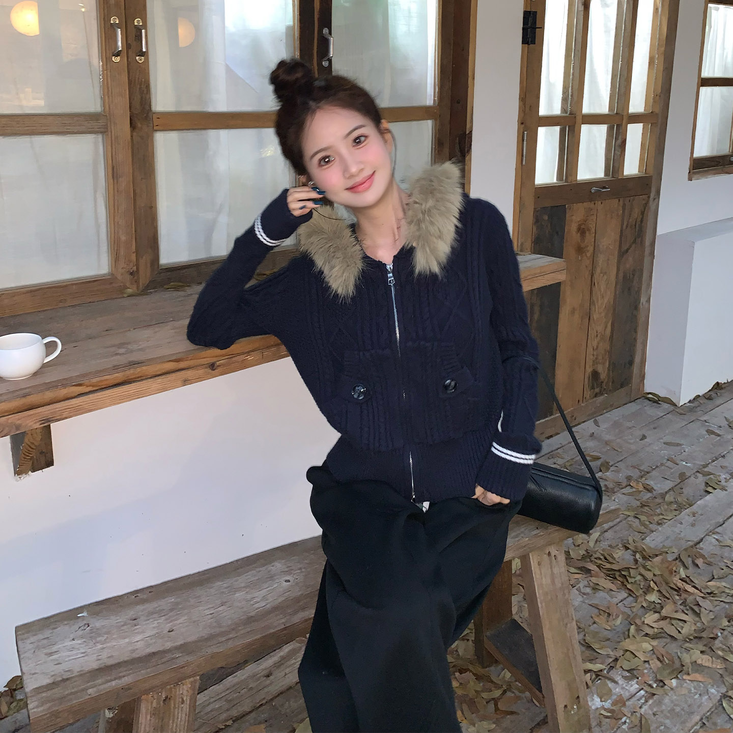 橘子树在哪儿韩系毛领毛衣外套女