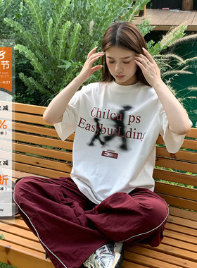 橘子树在哪儿美式复古白色短袖t恤女夏纯棉宽松百搭体恤别致上衣