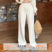 橘子树在哪儿复古加绒运动卫裤 女秋冬高腰显瘦阔腿松紧腰拖地长裤