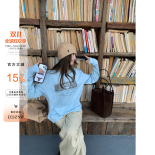 橘子树在哪儿韩系印花长袖t恤女秋纯棉松弛感休闲显瘦百搭打底衫