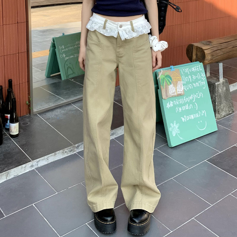 韩系蕾丝花边拼接牛仔裤女夏季