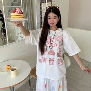 t恤女夏纯棉休闲宽松显瘦半袖 橘子树在哪儿复古趣味卡通短袖 上衣