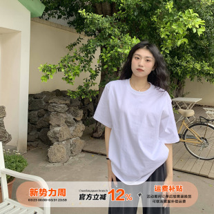 新款 T恤女夏季 宽松净色体恤上衣 纯色百搭白色短袖 橘子树在哪儿