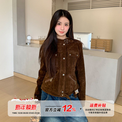 橘子树在哪儿棕色麂皮绒正肩外套