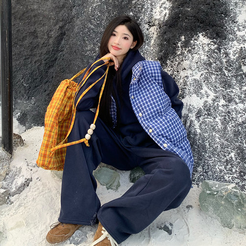 橘子树在哪儿格子立领棉服马甲