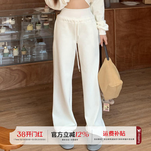 橘子树在哪儿复古加绒运动卫裤女秋冬高腰显瘦阔腿松紧腰拖地长裤