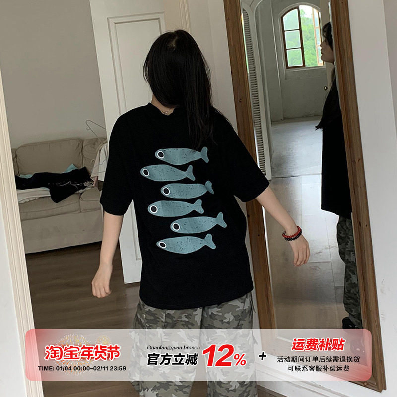 橘子树在哪儿趣味好多鱼印花短袖T恤女夏显瘦半袖体恤