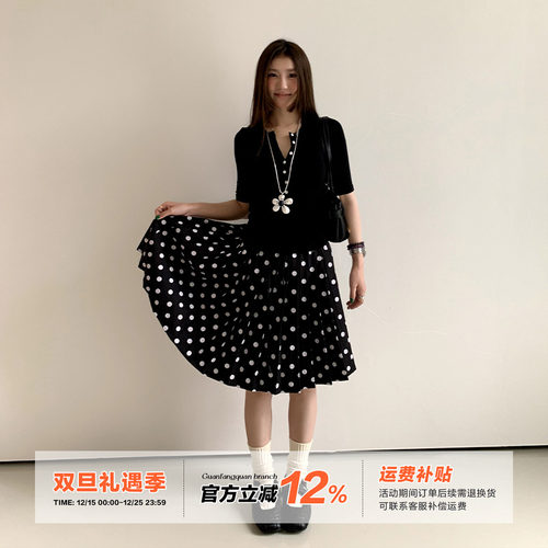 橘子树在哪儿复古波点百褶半身裙