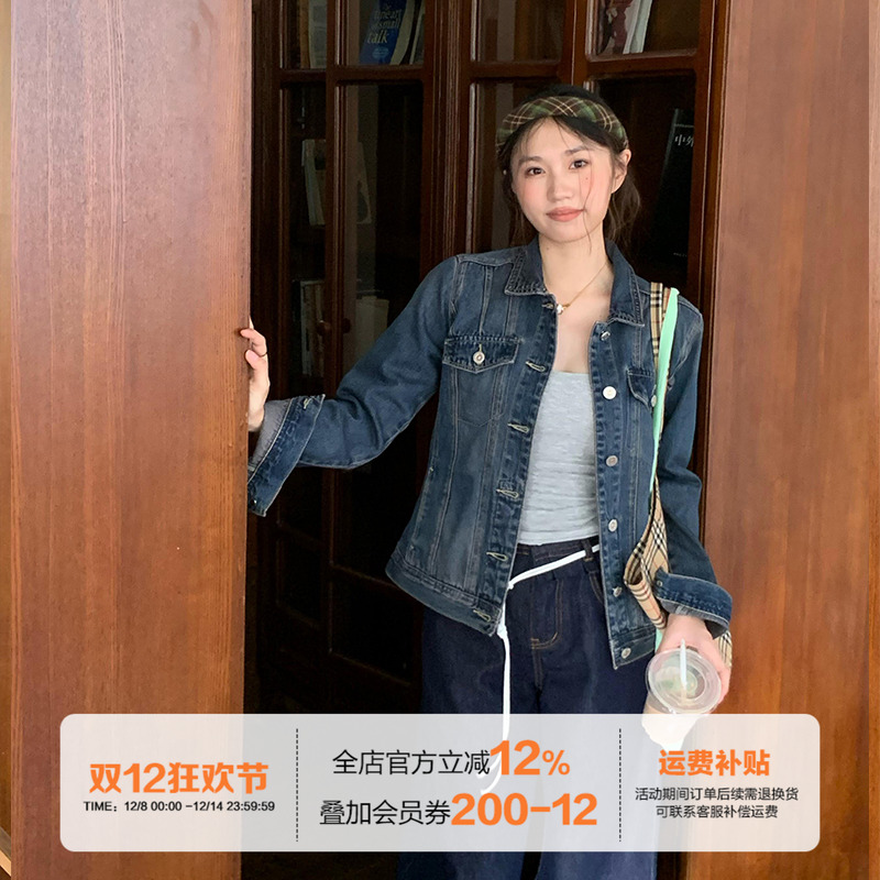 橘子树在哪儿复古正肩软牛仔外套