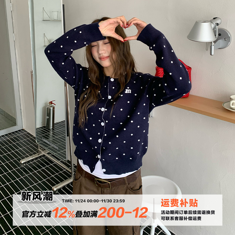 橘子树在哪儿韩系波点针织开衫女