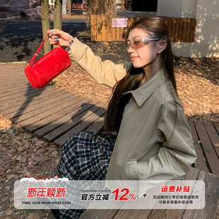 纯棉休闲百搭上衣 橘子树在哪儿复古翻领夹克外套女秋季 限时价