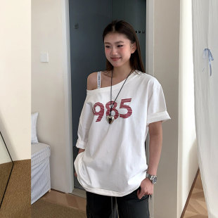 简约显瘦百搭上衣 5折款 橘子树在哪儿斜肩数字短袖 t恤女夏季