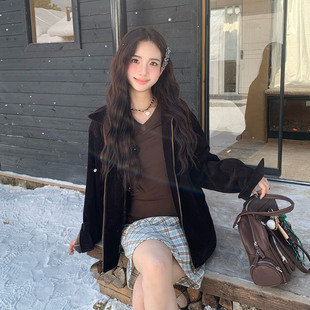 橘子树在哪儿美式复古灯芯绒外套女秋纯棉拉链夹克上衣