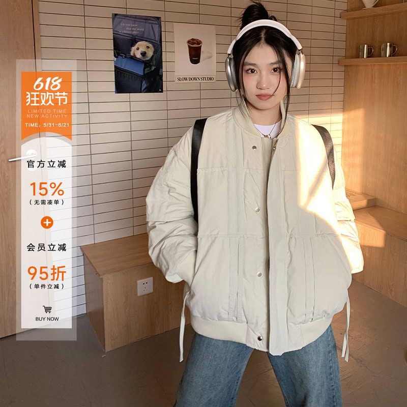 橘子树在哪儿设计感中性羽绒服外套女秋冬宽松国潮百搭飞行服夹克