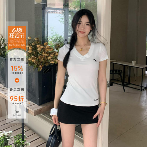 橘子树在哪儿韩系v领收腰短袖t恤