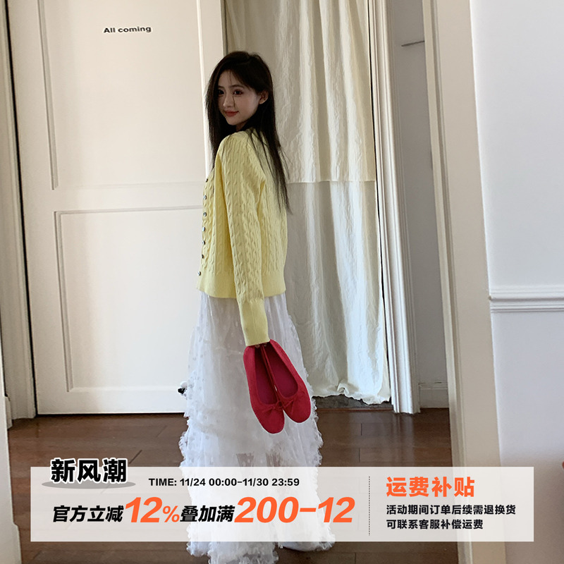 橘子树在哪儿韩系麻花针织开衫女秋季设计感简约外搭显瘦bm风上衣