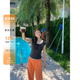 橘子树在哪儿法式蕾丝拼接短袖衬衫女夏季弹力小衫修身显瘦上衣