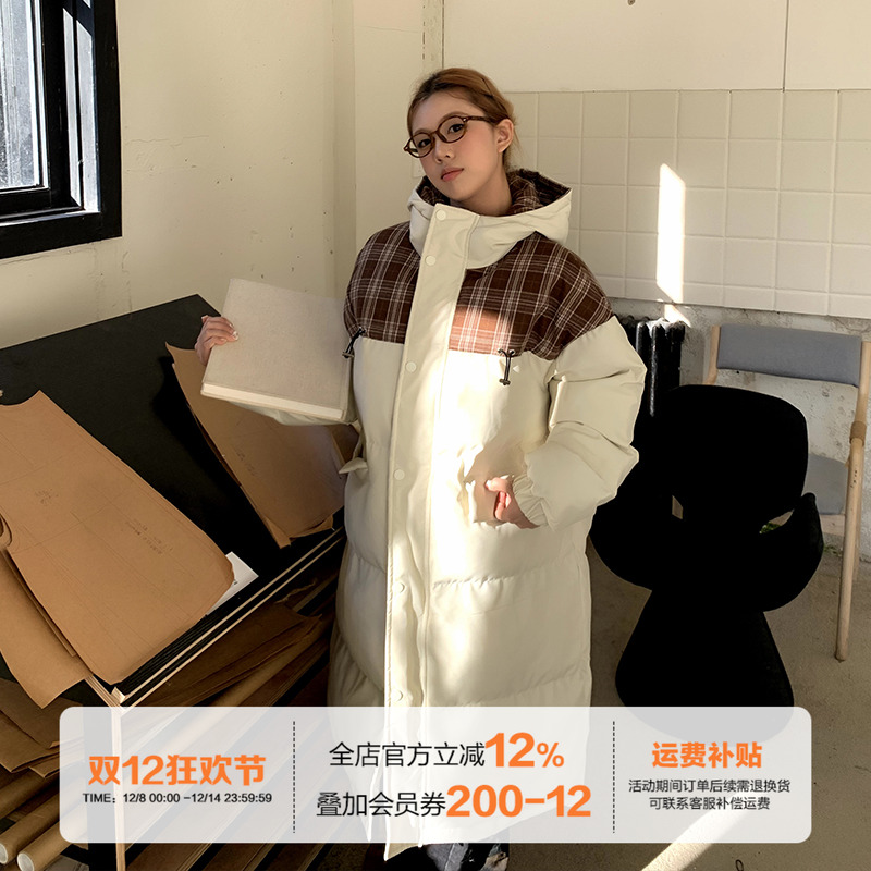 橘子树在哪儿撞色拼接连帽棉服女