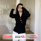 橘子树在哪儿韩系开叉针织衫 上衣 打底衫 女秋季 设计感收腰气质短款