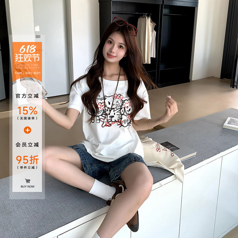 橘子树在哪儿美式白色短袖t恤女夏季小众设计感甜酷显瘦百搭上衣