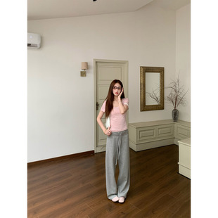 橘子树在哪儿复古凉感休闲裤女夏季弹力垂感直筒显瘦百搭抽绳卫裤