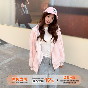 上衣 休闲宽松慵懒帽衫 橘子树在哪儿美式 多巴胺连帽卫衣外套女冬季