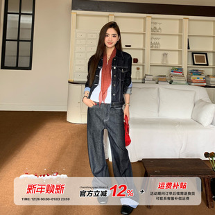 女秋显瘦夹克外套直筒裤 橘子树在哪儿牛仔套装 子两件套 清仓价