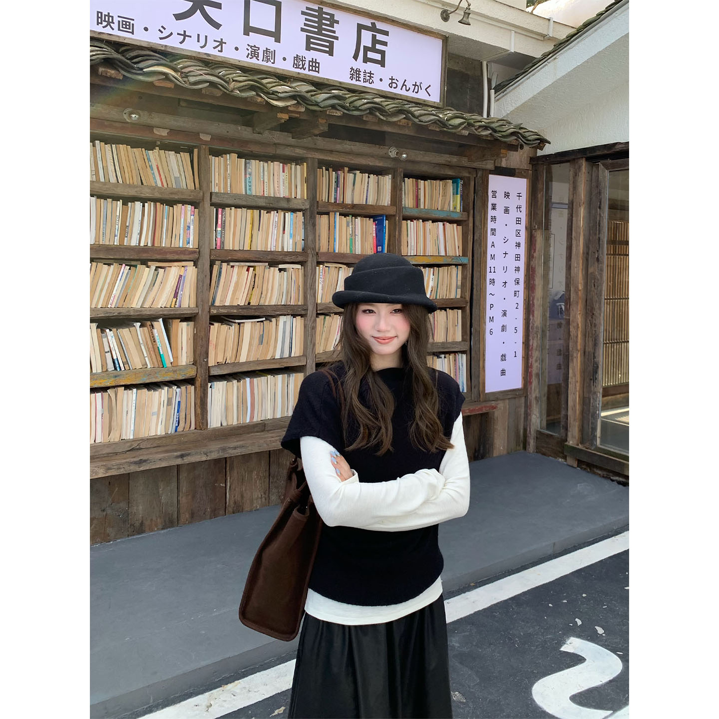 OTee韩系黑色叠穿针织马甲女秋季图片