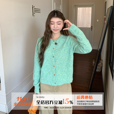 橘子树在哪儿韩系圆领针织开衫女