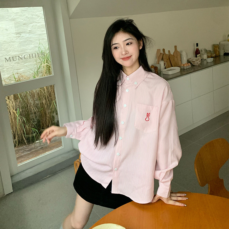 橘子树在哪儿韩系ins风条纹衬衫图片