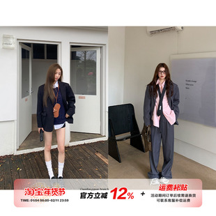 【5折款】橘子树在哪儿西装两件套秋宽松西服外套百搭直筒裤套装