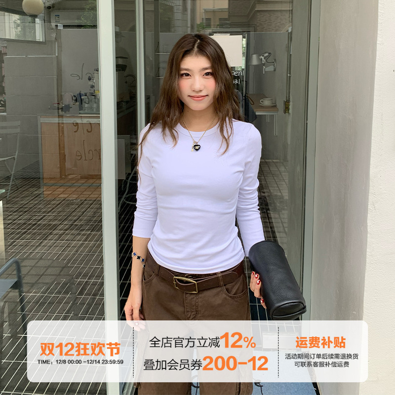 橘子树在哪儿白色正肩长袖t恤女