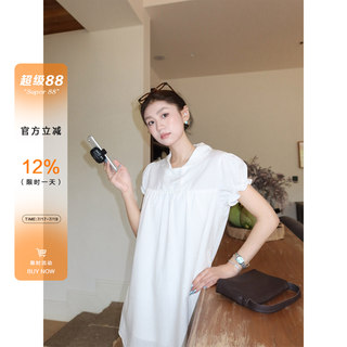 橘子树在哪儿莱赛尔亚麻连衣裙女夏甜美宽松显瘦百搭泡泡袖娃娃裙