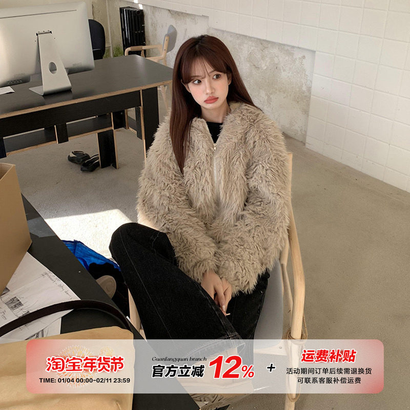 橘子树在哪儿可爱兔耳朵毛绒绒连帽外套女冬季设计感加绒显瘦上衣,女装/女士精品,短外套,淘宝优惠券,粉丝福利购,淘宝优惠卷