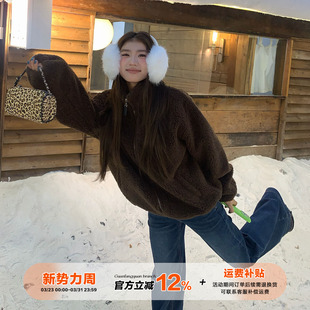 慵懒风软糯休闲拉链上衣 橘子树在哪儿羊羔毛外套女冬季 清仓价