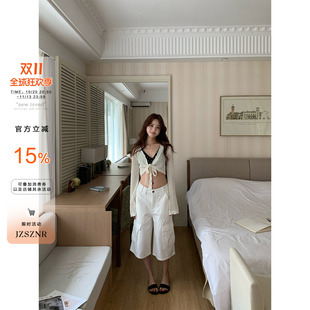 【价】橘子树在哪儿复古白色工装七分牛仔裤女夏阔腿宽松裤子