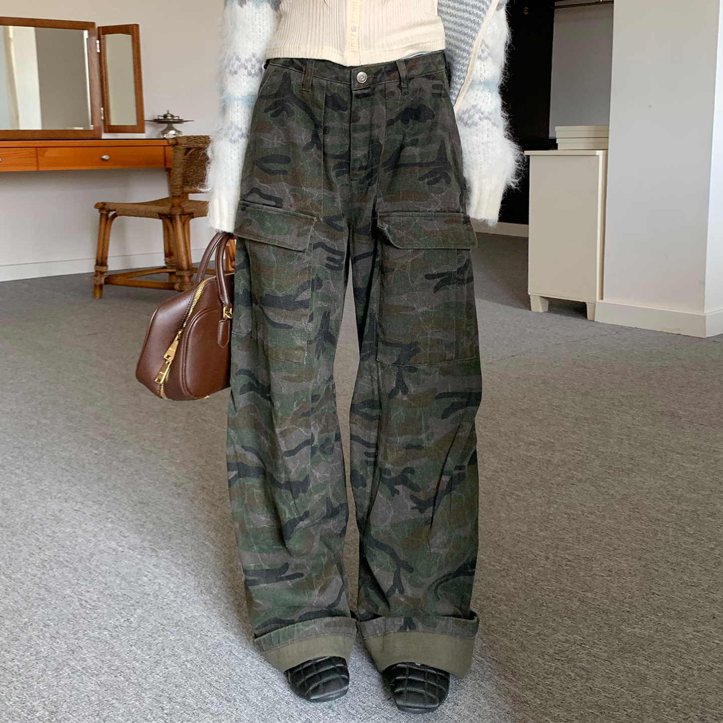 橘子树在哪儿美式复古迷彩工装裤