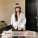 宽松慵懒风双拉链开衫 款 连帽卫衣外套女秋季 橘子树在哪儿灰色短款