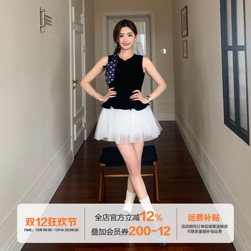 橘子树在哪儿法式拼接背心连衣裙