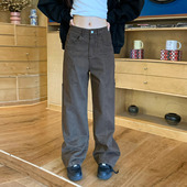 小众复古直筒显瘦百搭裤 橘子树在哪儿美式 女秋季 裤 子 高街拼接工装