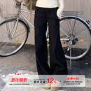 女秋冬高级感休闲宽松拖地裤 橘子树在哪儿黑色低腰加绒喇叭西装 裤