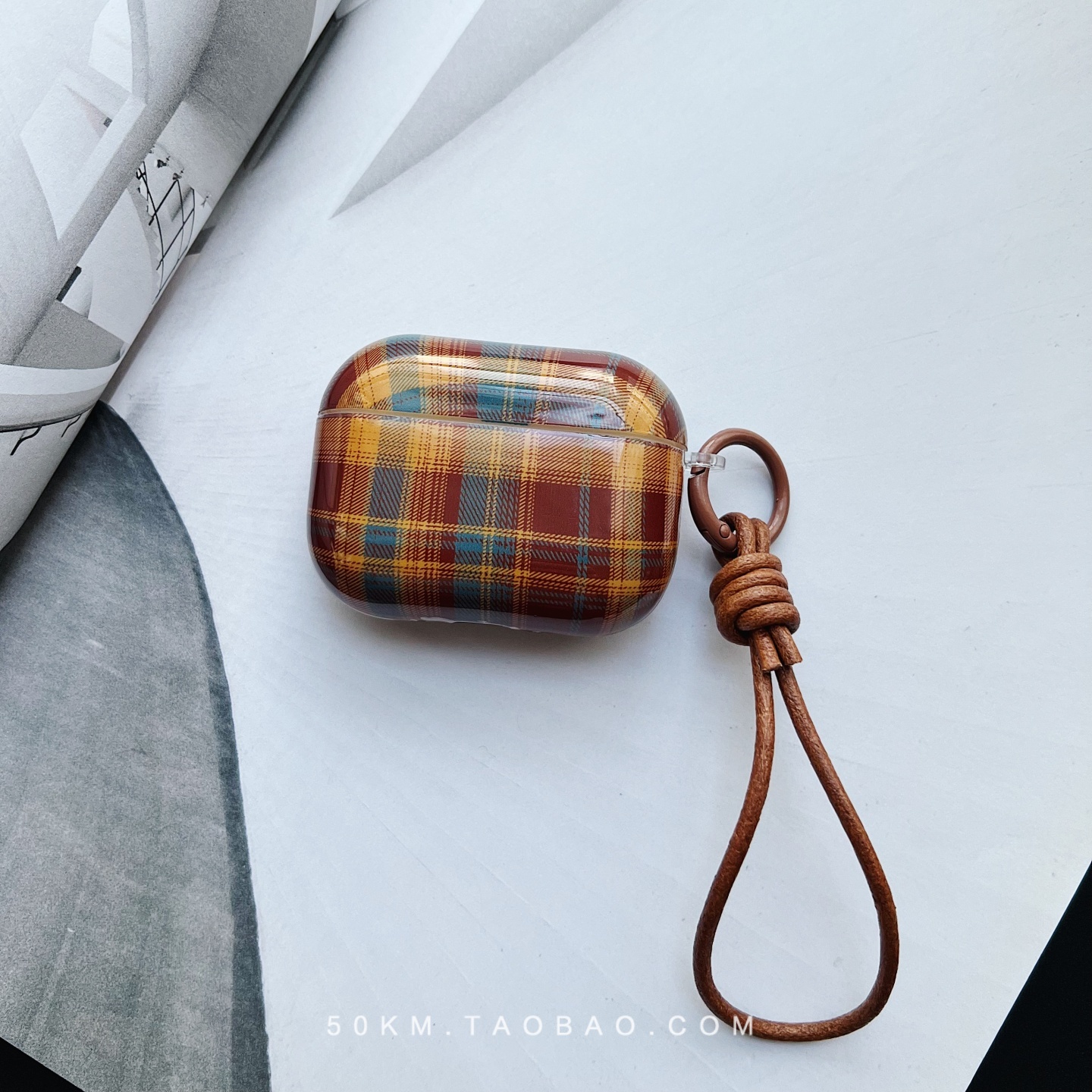 秋冬棕格纹AirPods软壳保护套